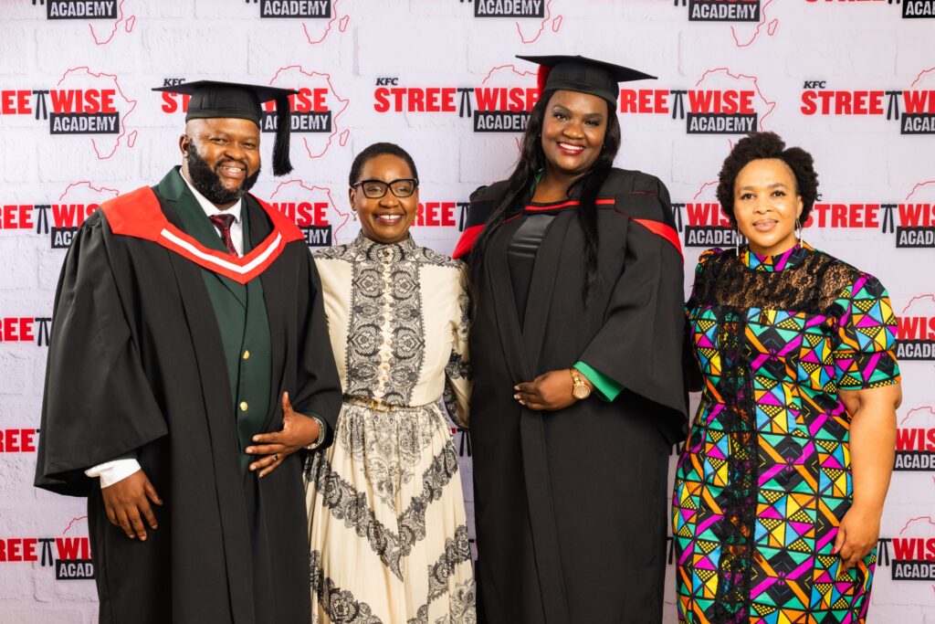 KFC SWA Graduate Thabang Plaatjies, Nolo Thobejane (KFC Africa Chief People, Culture & Purpose Officer), Graduate Hlengiwe Dlamini and Unathi Ncunyana (People & Culture Director for KFC Africa)